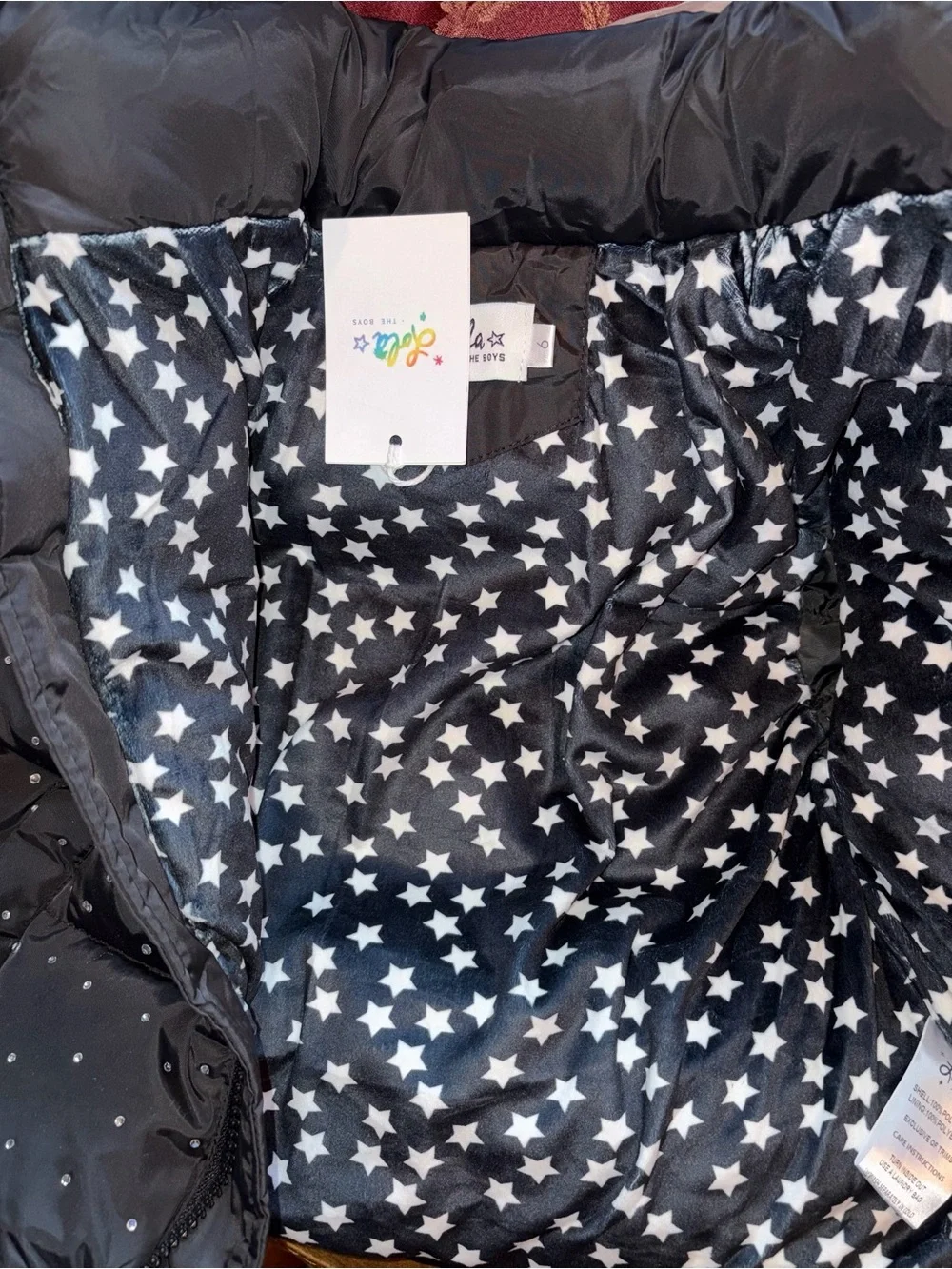 Lola and the Boys Black Sparkle Rhinestone Gem Puffer Jacket sz 6 NWT